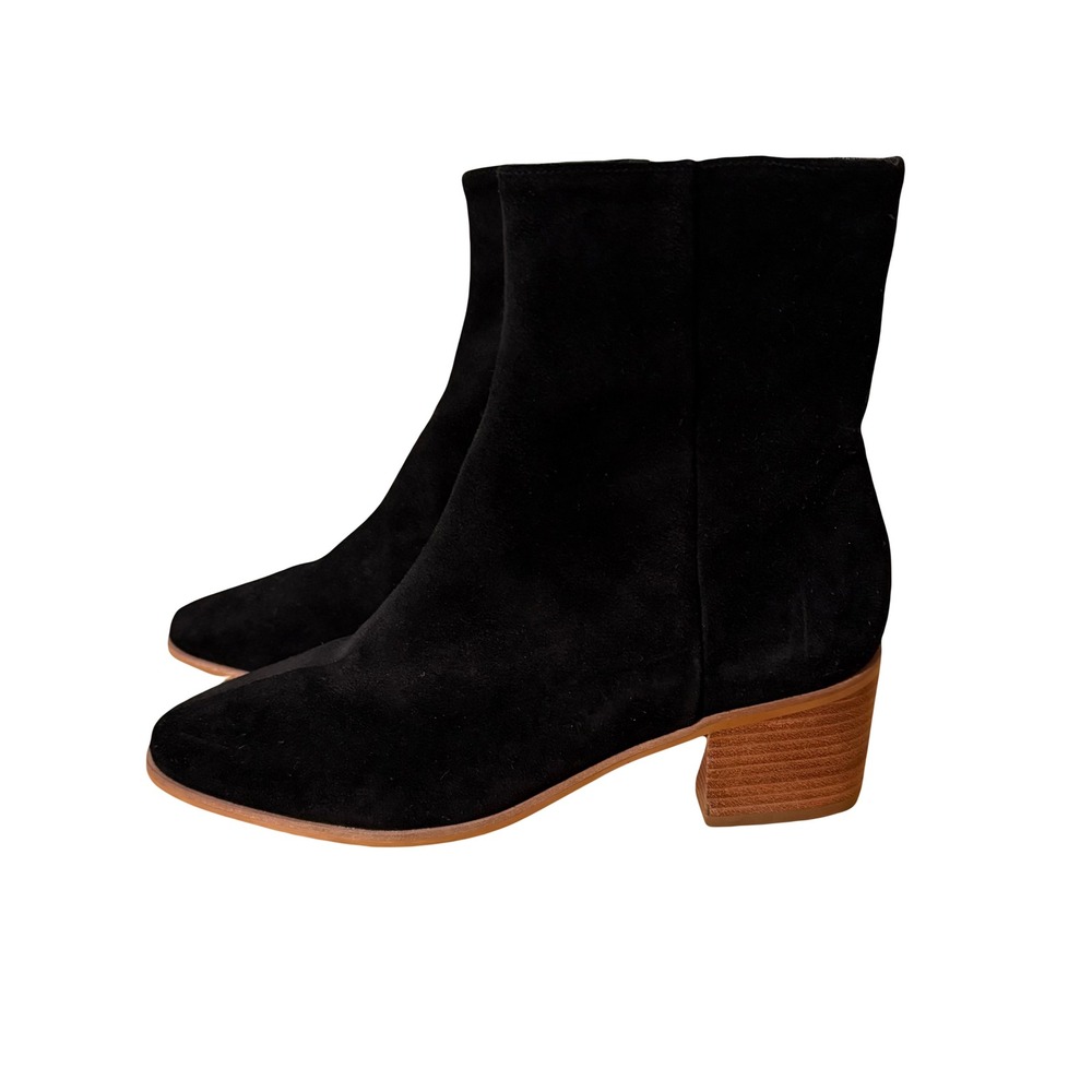 Soludos Greta‎ Black Suede Leather Block Heel Classic Western Ankle Boots 8.5